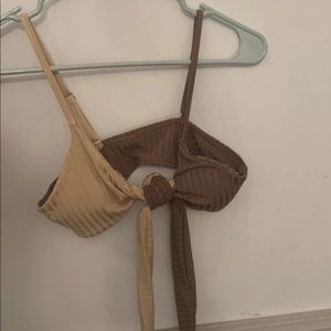 Two-Tone Neutral Shein Crossover Bikini